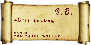 Váli Barakony névjegykártya